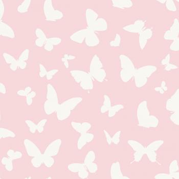 Papel pintado mariposas rosa brillante y blanco - 0,53 x 10,05 m