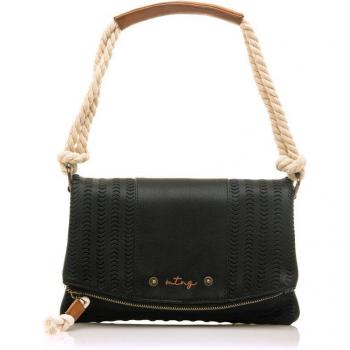 Bolso de hombro Mustang CRESS negro con detalle calado y asa trenzada