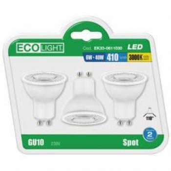 Kit de 3 bombillas LED Ecolight GU10 6W Luz Cálida 3000K