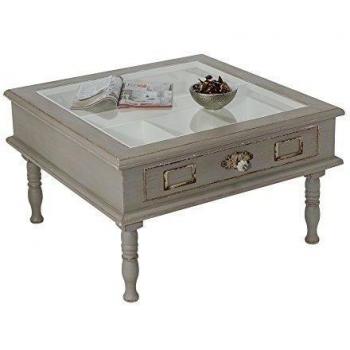 Mesa de centro estilo rustical con vitrina shabby chic madera gris