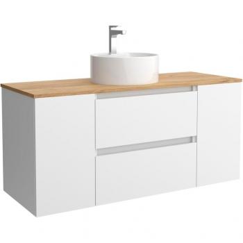 Mueble de baño Bequia con Encimera y Lavabo Posar, 120 cm, 2 Coquetas, 1 Puerta, Color Blanco