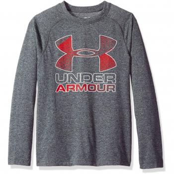 Camiseta de manga larga para chicos Under Armour con logo híbrido grande, Niños, color negro /rojo, tamaño XL