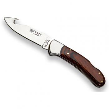 Navaja desolladora Joker Cocker NR50 con cachas en madera roja stamina, hoja de 9 cm MOVA y virola inoxidable - Ideal para pesca, caza, camping y senderismo