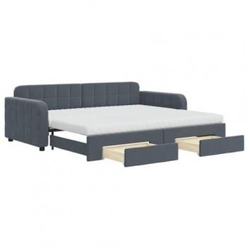 Sofá cama nido con cajones terciopelo gris oscuro 90x200 cm