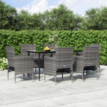 7-Piece Outdoor Dining Set with Grey and Black Cushions