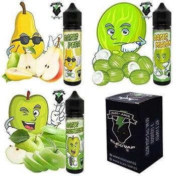 3X50ML KIT E-Liquid SABOR OASIS PERA,MANZANA,MELON de ElecVap - Sin Nicotina - 50ml formato TPD -botes de 60ml - 0MG Nicotina - E-Liquido para Cigarrillos Electronicos - E Liquidos para Vaper