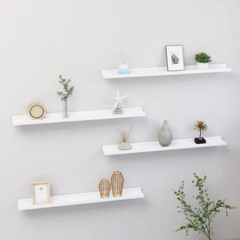 vidaXL Wall Shelves Set of 4, White, Dimensions: 80x9x3 cm