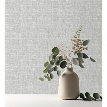 Papel Pintado Vinílico Cuadros Escoceses Efecto Textil Relieve Gris Claro Metálico - Rollo 10 m x 0,53 m