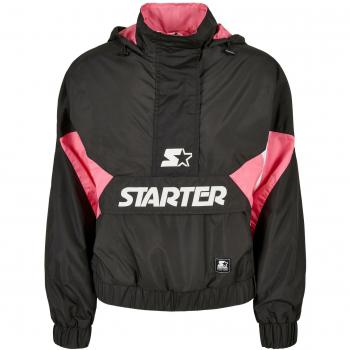 Ladies Colorblock Halfzip Windbreaker Jacket - Waterproof and Windproof, Black/Pink Grapefruit