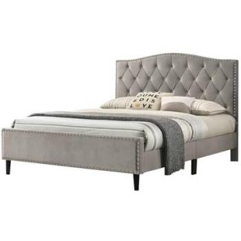 Cama de Matrimonio Jessy 150cm en Terciopelo Gris + Colchón Básico de 18cm