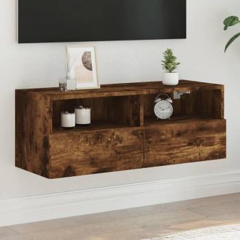 Mueble de pared para TV de madera de ingeniería en color roble ahumado, dimensiones 80x30x30 cm, ideal para salón y como mesa de TV