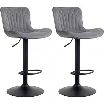 Set de 2 Taburetes de Bar Linus Regulables en Altura y Giratorios en Terciopelo Gris Oscuro