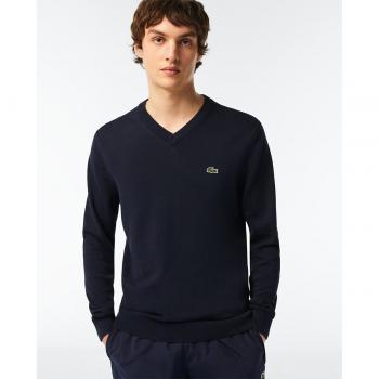 Lacoste Men's Eco-Friendly Cotton V-Neck Sweater - Navy Blue - XL