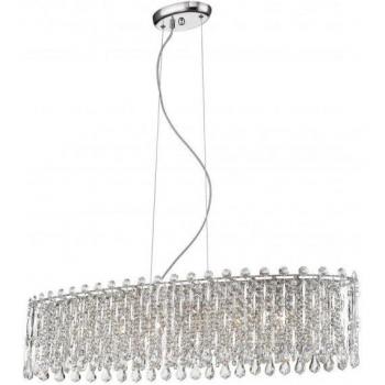 Lámpara colgante Alita de 6 bombillas cromadas con barra de techo, diseño moderno, acabado en cromo y cristal