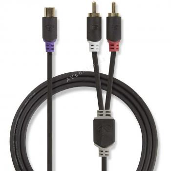 Nedis Cable de Audio 2 x RCA - RCA 0,2m Antracita