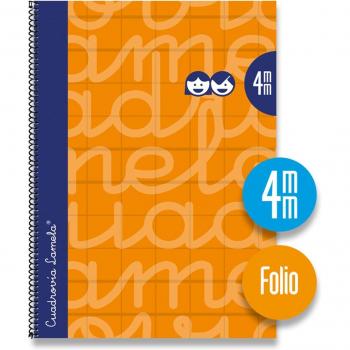 Cuaderno Lamela tipo folio 4mm tapa forrada color Naranja