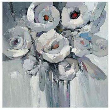 Cuadro Abstracto Kuatéh 100 x 100 cm Flores Blanco y Negro Óleo sobre Lienzo