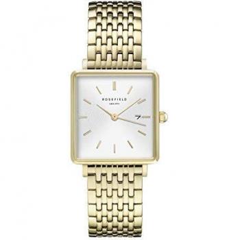 Rosefield Reloj Mujer The Boxy de Oro: Caja de Reloj Cuadrada de 26 * 28 mm con Esfera Blanca y Correa de Oro - QWSG-Q09