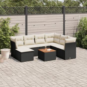 8-Piece Black Poly Rattan Garden Sofa Set with Cushions