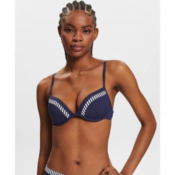 Top de bikini liso 'BONDI' con detalle de rayas en las copas, aro y ligero relleno - Talla 42C