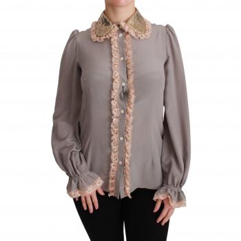 Dolce & Gabbana Gray Silk Sequin Lace Blouse - Women's Shirt, Size M