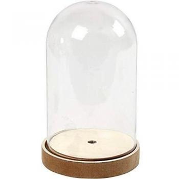 Campana de Plástico Transparente con Base de Madera, Altura 12,5 cm, Diámetro 8 cm, 1 Unidad