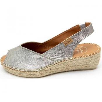 Alpargatas de cuña de mujer Toni Pons BERNIA-P en piel estilo peep toe, color plata