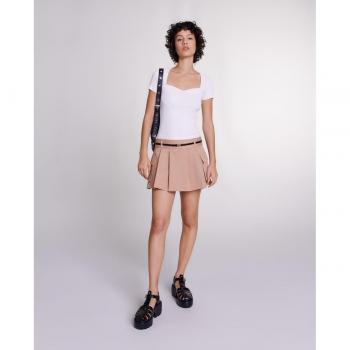 Maje Beige Belted Cargo Mini Skirt with Pockets - Size 2 US/36 FR
