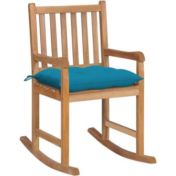 Light Blue Cushioned Solid Teak Rocking Chair