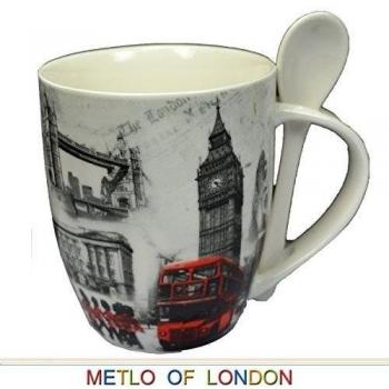 Vieja Escena Juego de taza y cuchara de Collage de Londres