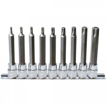 Juego de llaves de vaso 3/8 Chromeplus con punta Torx, orificio frontal, largas, 9 piezas TB20-TB60