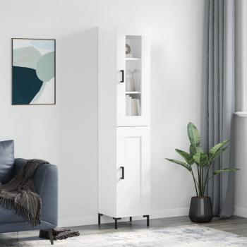 Aparador alto de madera contrachapada blanco brillo 34,5x34x180 cm