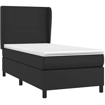 Cama box spring con colchón cuero sintético negro 80x200 cm