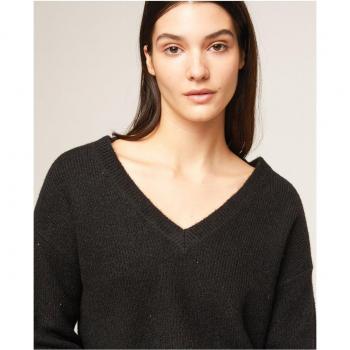 Jersey de mujer con cuello de pico y bordes sobresalientes