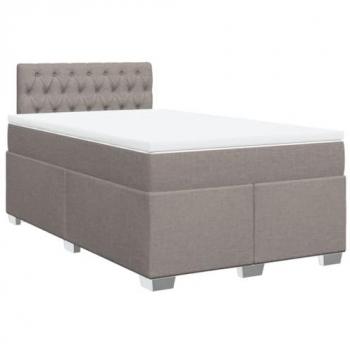 Cama box spring con colchón tela gris taupe 120x190 cm