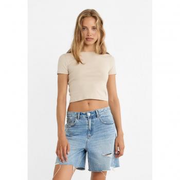 Stone Short Sleeve Cropped Cotton T-Shirt M