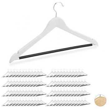 Set de 96 Perchas de Madera Antideslizantes para Ropa, con Muescas, Ideal para Pantalones y Camisas, Blancas (23x44x1.5cm)
