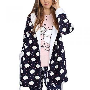 ADMAS Bata Manga Larga Calentita Love Sky para Mujer, Color Marino, Talla S