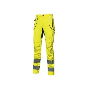 Pantalón de Trabajo Ren Yellow Fluo T-52 con características de alta visibilidad, tejido resistente, múltiples bolsillos, ajuste cómodo y diseño ergonómico