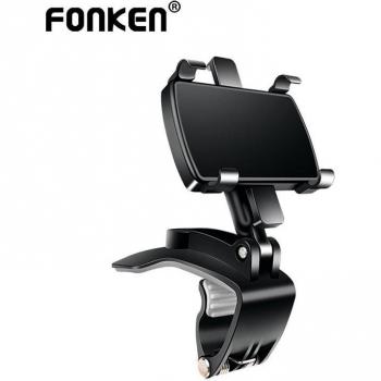 Soporte para teléfono de coche FONKEN 360º con sujeción en espejo retrovisor y parasol, soporte de navegación GPS negro