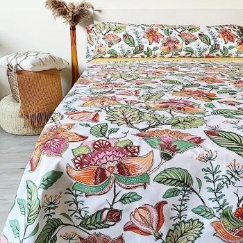 Juego de Sábanas Estampado Floral Paisley Multicolor 100% Algodón para Cama 135 cm - 3 o 4 Piezas