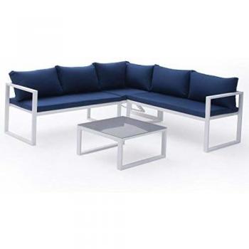 Conjunto de muebles de jardín modulables IBIZA en tejido azul para 4 plazas - aluminio blanco