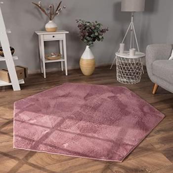Alfombra Lavable Hexagonal de Pelo Largo Suave en Color Rosa Malva 150x170 cm