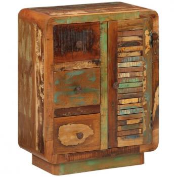 Aparador de Madera Maciza Reciclada con 3 Cajones 55x30x70 cm - Mueble de Almacenaje para Salón, Buffet Multicolor, Armario Auxiliar y de Almacenamiento