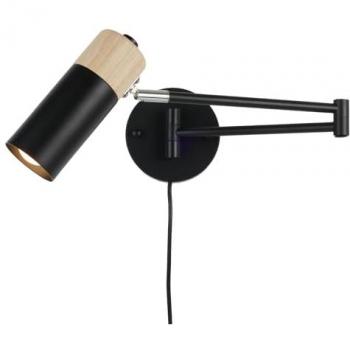 Aplique de Pared Moderno Alpinaluz con Brazo Oscilante y Cable de Enchufe en Madera y Aluminio, Diseño Nórdico Ideal para Dormitorio, Sala de Estar y Oficina
