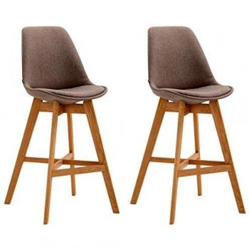 Set 2 Taburetes Cannes en Tela Gris Topo con Estructura de Madera de Roble y Apoyabrazos