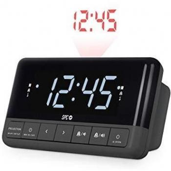 Despertador SPC Floki Max 4581N con Pantalla LED de 10.92 cm, Proyección de Hora Ajustable, Doble Alarma, Radio FM y Puerto USB 2.1A para Carga de Dispositivos Móviles