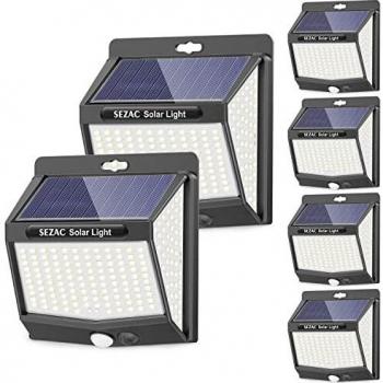 Luz Solar Exterior [6 Paquete/3 Modes] SEZAC 270° Súper Brillante Focos Led Exterior Solares con Sensor de Movimiento, IP65 Luces Solares Led Exterior para Jardin, Garajes, Caminos, Puertas Delanteras