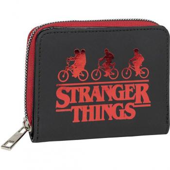 Billetero Stranger Things LIFE'S LITTLE MOMENTS - Negro y Rojo - 12x8x1,5cm - Material Sintético PU - Múltiples Compartimentos - Diseño Español