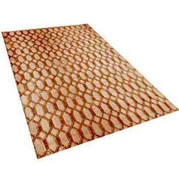 Alfombra Beige de Viscosa Geométrica 140 x 200 cm Cizre, Tejido a Mano y Pelo Corto
